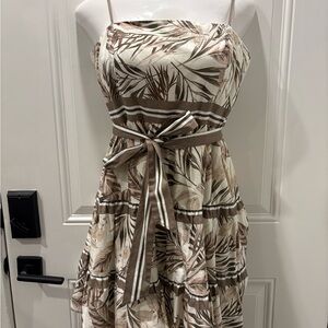 ANTONIO MELANI Strapless Dress with Leaf Print in Tan and Cream